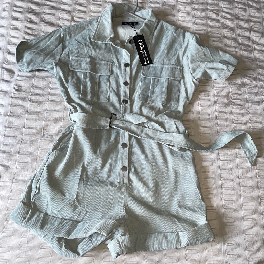 Boohoo Utility Cord Material Romper with Belt New with tags
